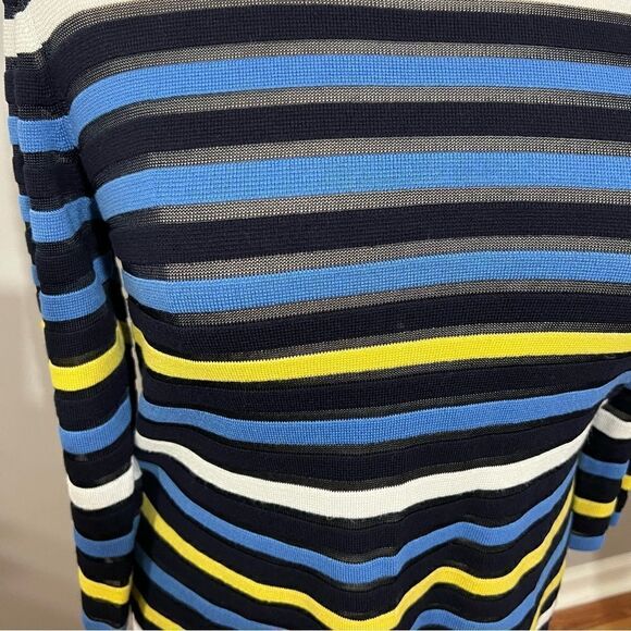 St. John‎ Blue and Yellow Striped Knit Side Slit Sweater - L - Picture 5 of 12